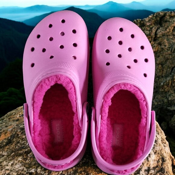 Crocs Classic Youth Size 13 Pink Faux Fur Lined Comfort Shoes 12437 - Picture 6 of 8